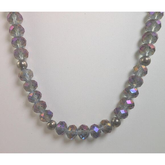 Handmade Vintage Crystal Necklace AB Purple Heart Toggle Closure Beaded Findings - Picture 1 of 10